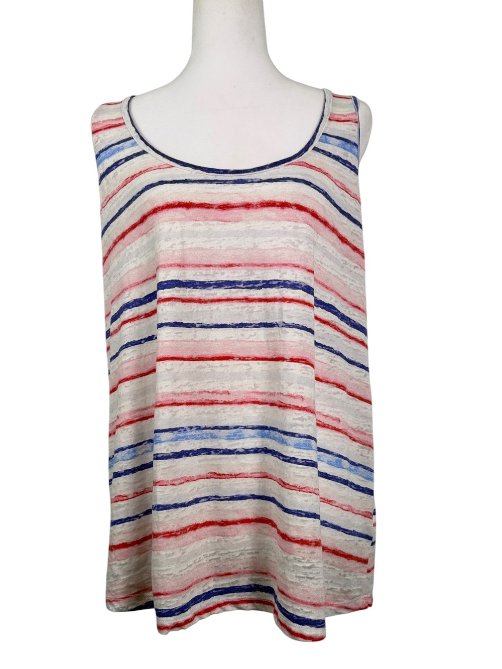 Maurices 24/7 Striped Red, White, & Blue Patriotic Scoop Neck Tank Top Size XL